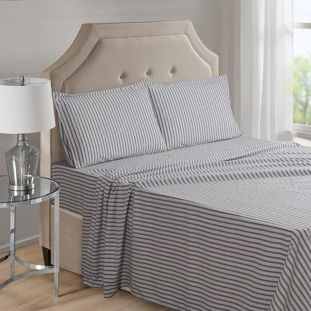 HONEYMOON 3 PC Bed Sheet Set - Flat Sheet, Fitted Sheet, Pillow Case -  Twin XL, Gray StripeS