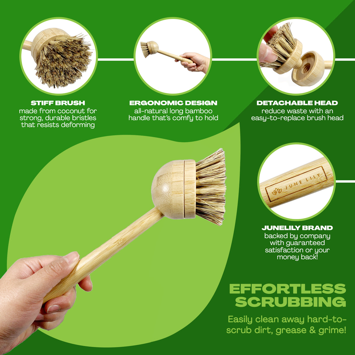 Long Coconut Dish Brush for Kitchen Bathroom Cleaning Produce Washing Dishes