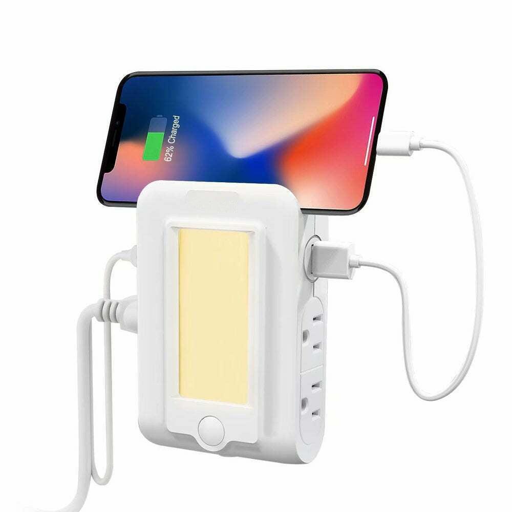 USB Multi Plug Outlet Wall Charger With Auto Sensor LED Night