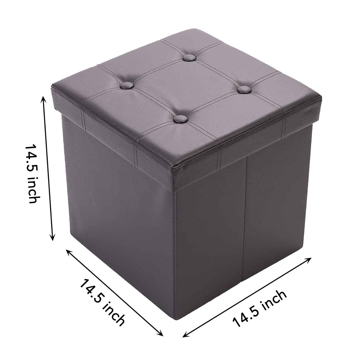 Collapsible Storage Ottoman | 15 x 15 x 15 Inch Faux Leather Storage Box