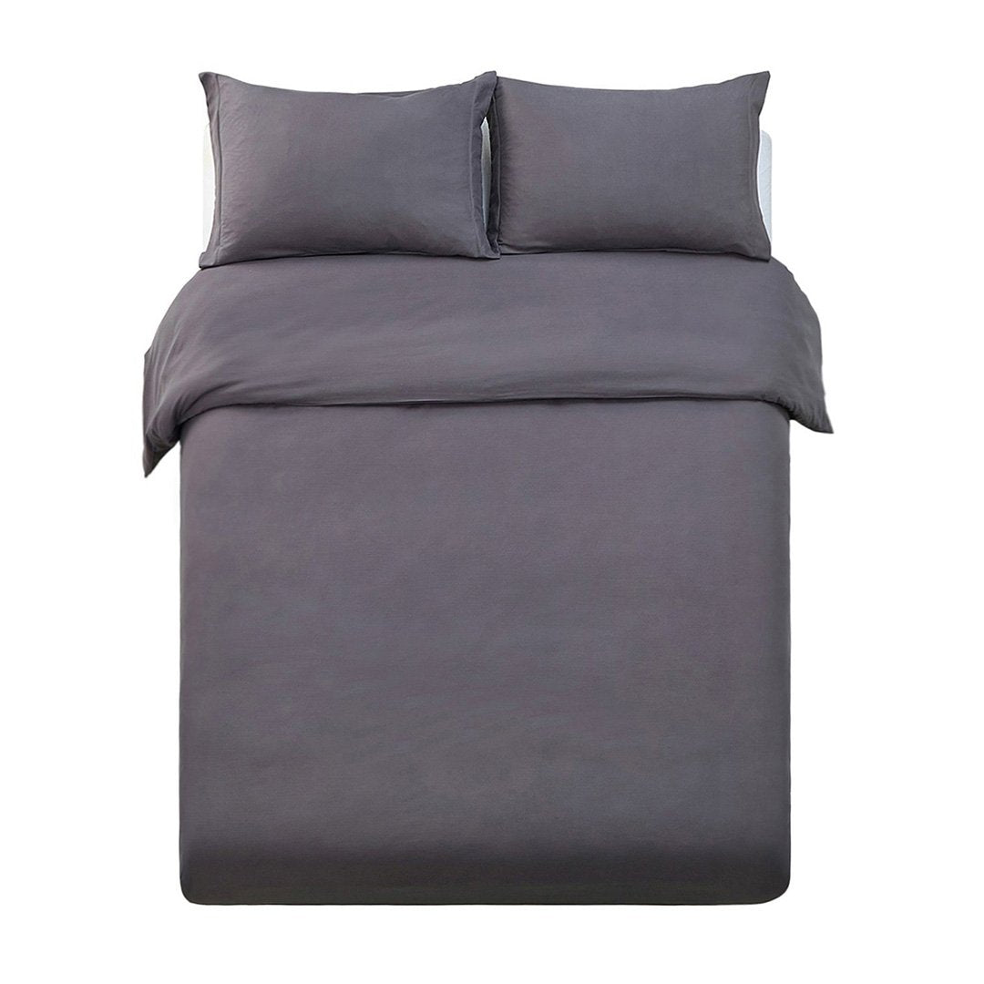 Word of Dream 2 PC Brushed Microfiber Solid Duvet Cover Set, Luxury Soft - Twin, Dark Gray