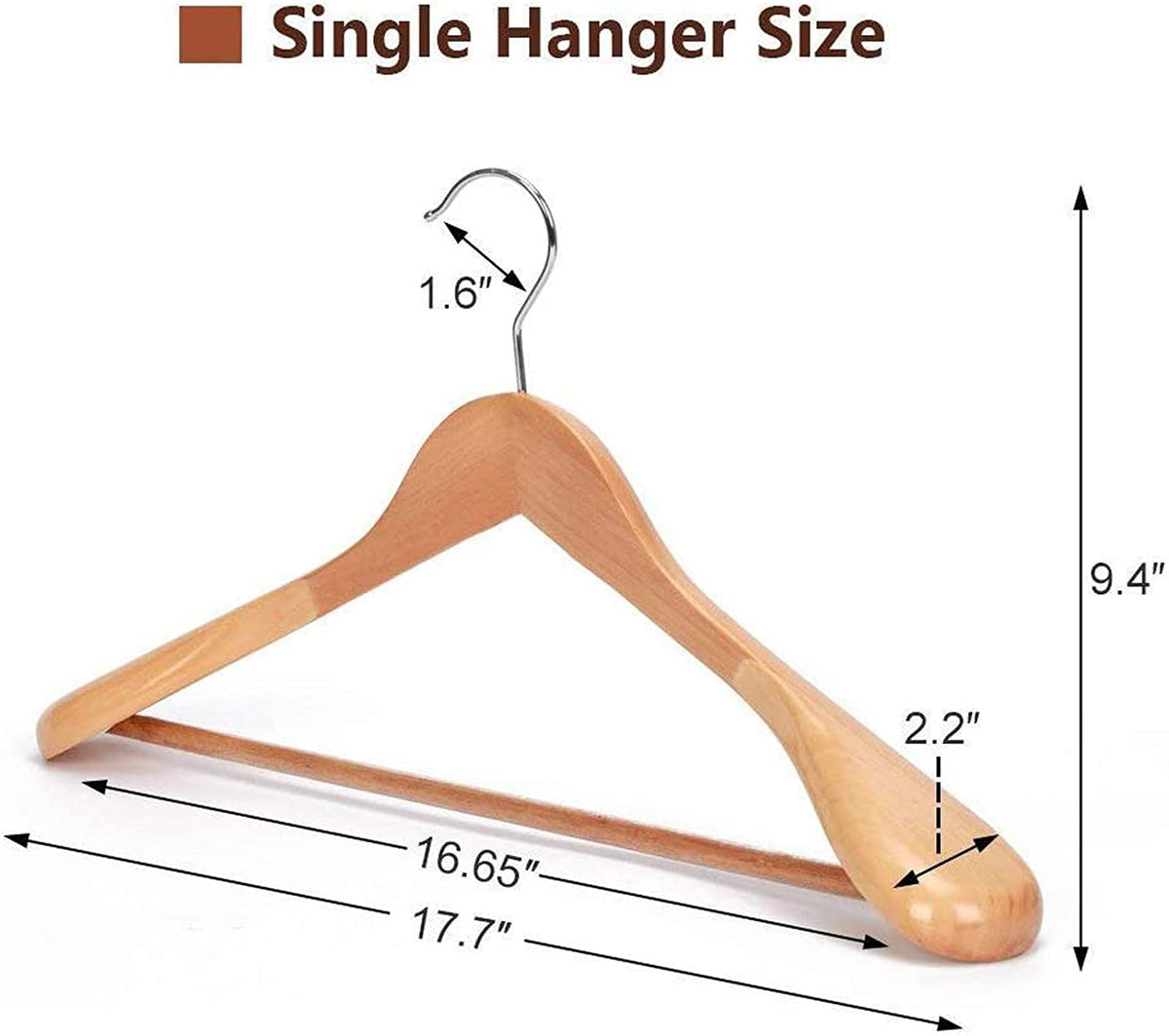 Wooden Suit Hangers - Premium Gugertree Non-Slip Pant Bar & Chrome Swivel Hook for Clothes