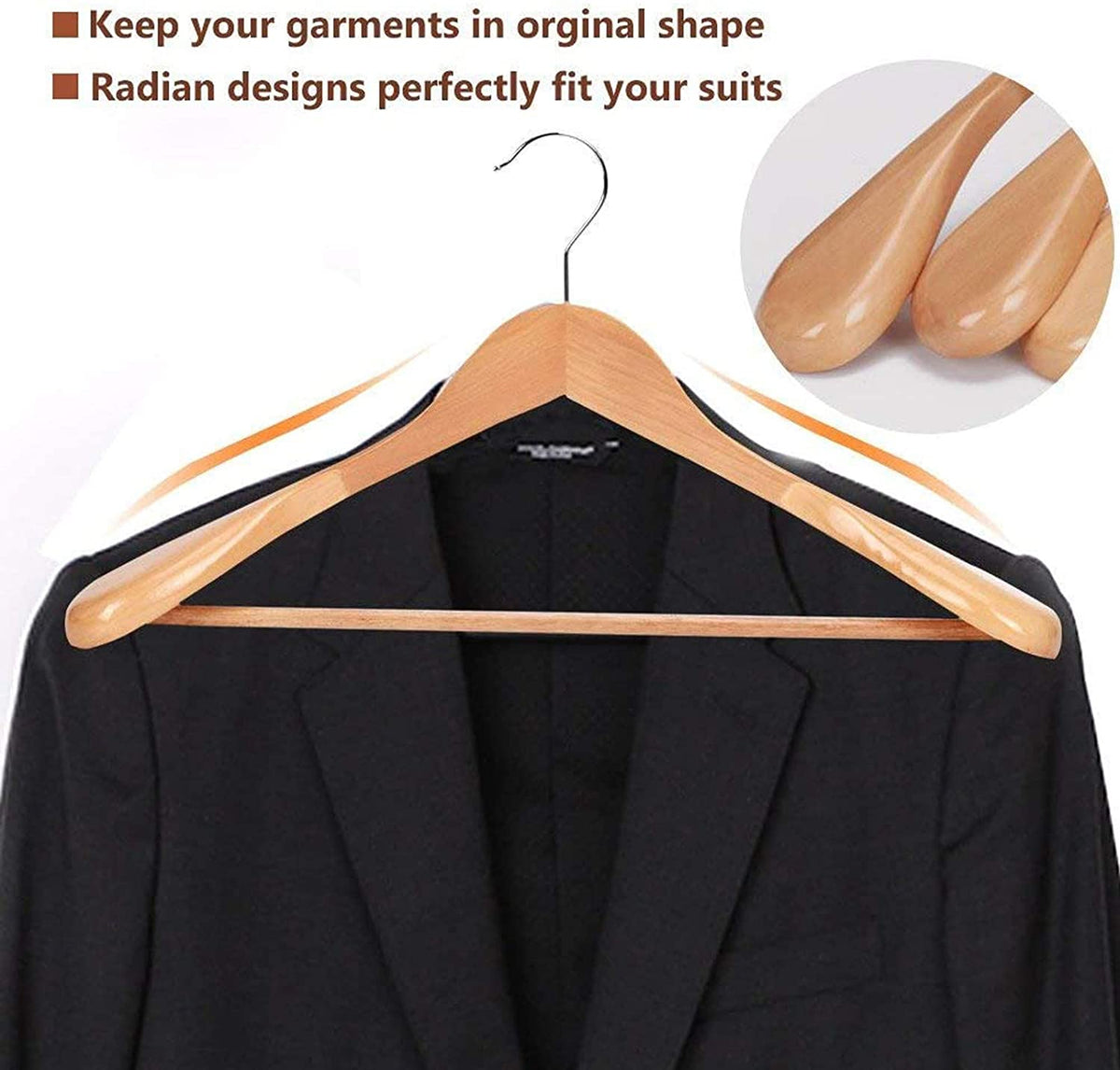 Wooden Suit Hangers - Premium Gugertree Non-Slip Pant Bar & Chrome Swivel Hook for Clothes