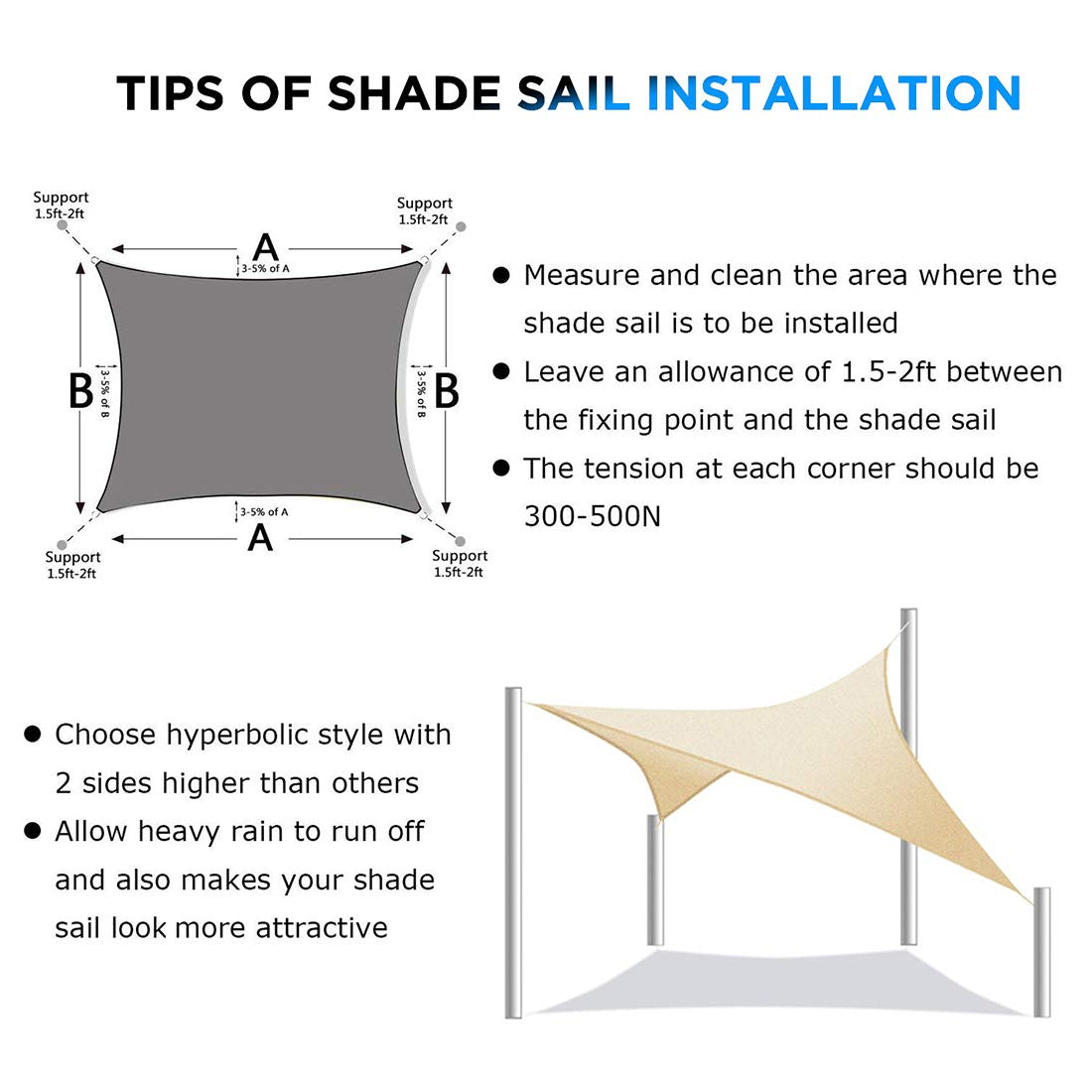 Sun Shade Sail for UV Ray Protection - Rectangle (No Hardware Kit)