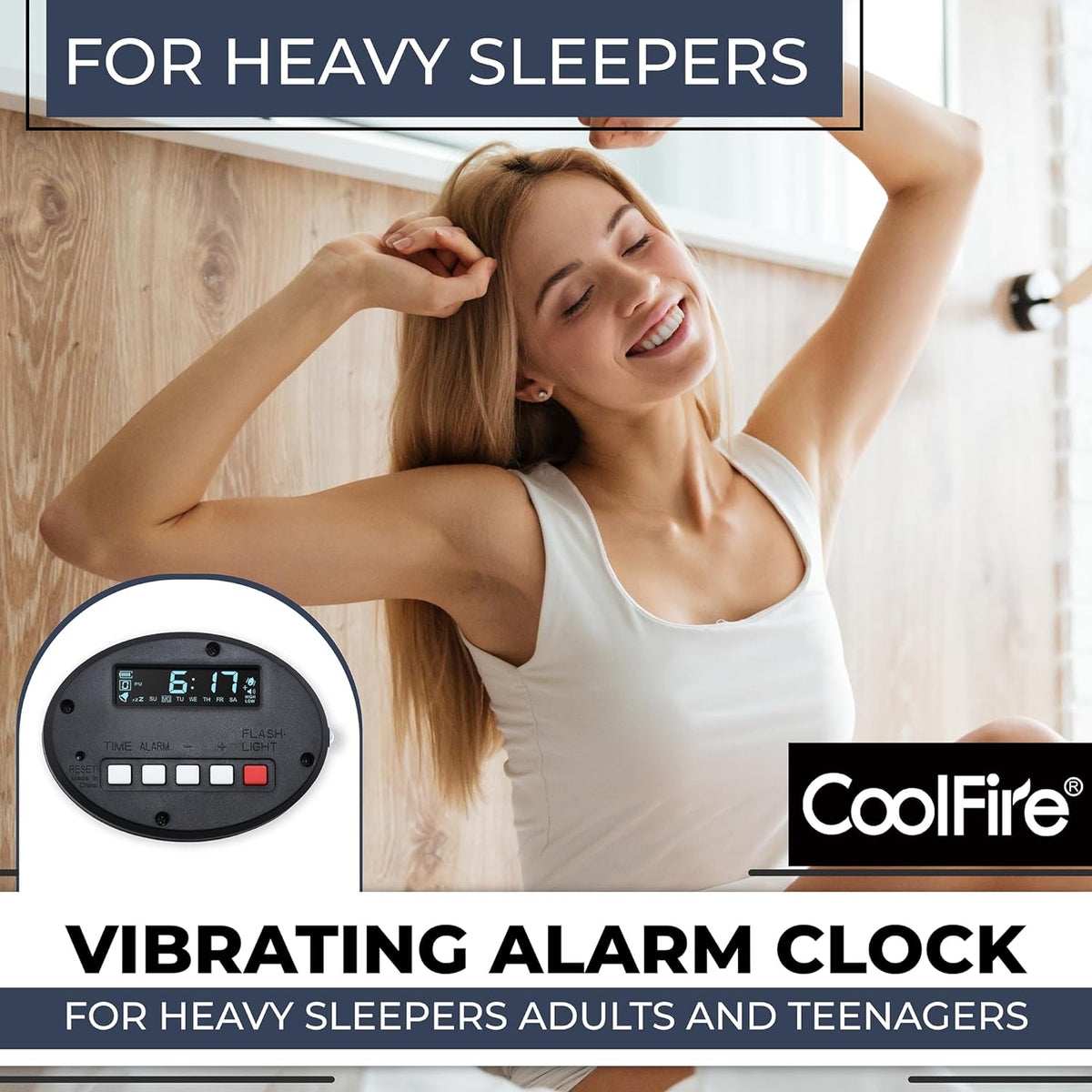Vibrating Alarm Clock for Heavy Sleepers Adults and Teenagers with LCD Time Display - The Ultimate Wake-Up Solution for Heavy Sleepers, Travelers & Hearing Impaired- Rechargeable, Optional Alarm VB01B (Black)