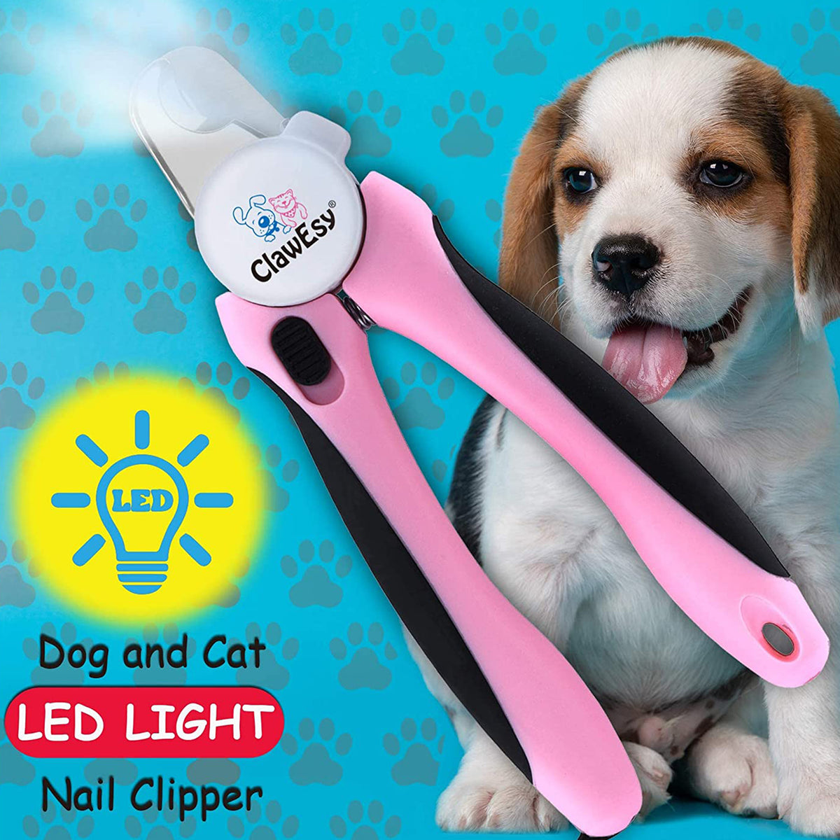 CLAWESY - LED Dog Nail Clipper, Dog Clippers, Professional Dog Clippers, Cat Nail Clippers, Cat Nail Clippers with Safety Guard, Dog Nail Polish, Nail Trimmer with Light, 1 Nail File