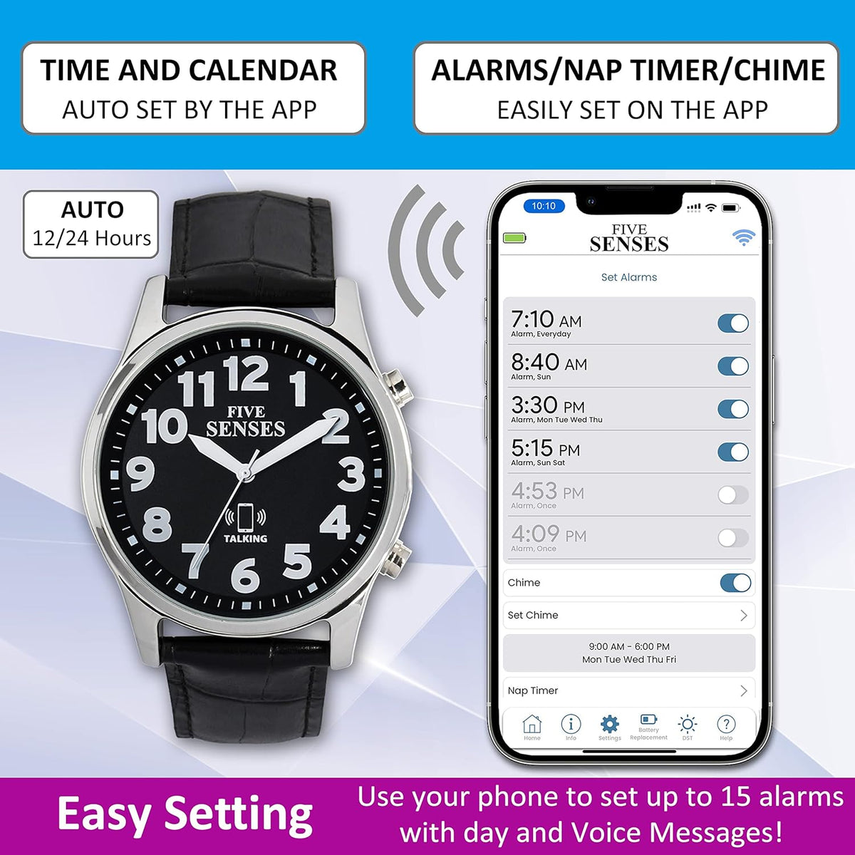 Jumbo Smart Atomic Talking Watch with Voice Reminders and App Control for Seniors and Visually Impaired - Great Gift for Blind Men and Women. Metal Talking Watches for The Blind (Black)