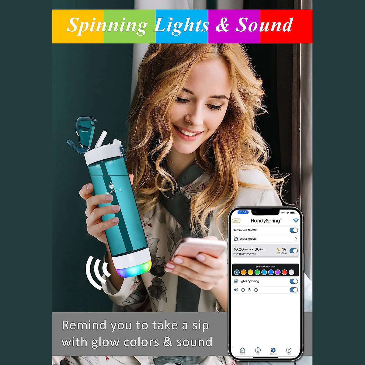 HANDYSPRING - Intelligente Wasserflasche mit Erinnerung, Wasser zu trinken, Lichter und Sound, Wasseraufnahme-Tracker, wiederaufladbar, Tritan-Kunststoff mit Strohhalm, Geschenke für Frauen, Männer HANDYSPRING - Intelligente Wasserflasche mit Erinnerung, Wasser zu trinken, Lichter und Sound, Wasseraufnahme-Tracker, wiederaufladbar, Tritan-Kunststoff mit Strohhalm, Geschenke für Frauen, Männer