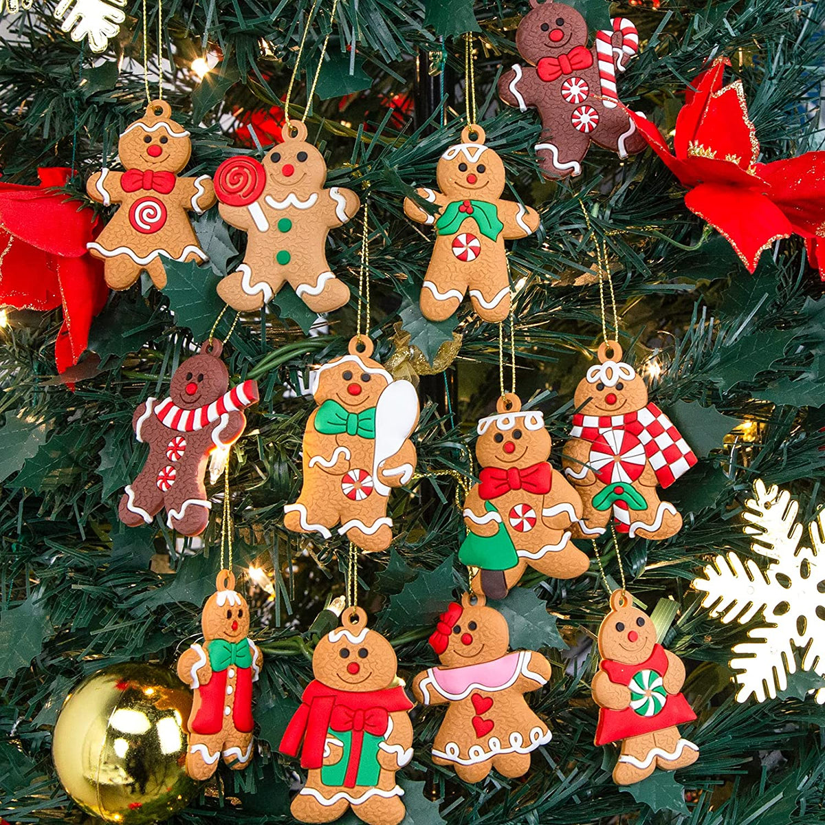 AMOR PRESENT Gingerbread Man Ornaments Christmas Figurine for Christmas Tree Hanging Decorations for Kids Adults
