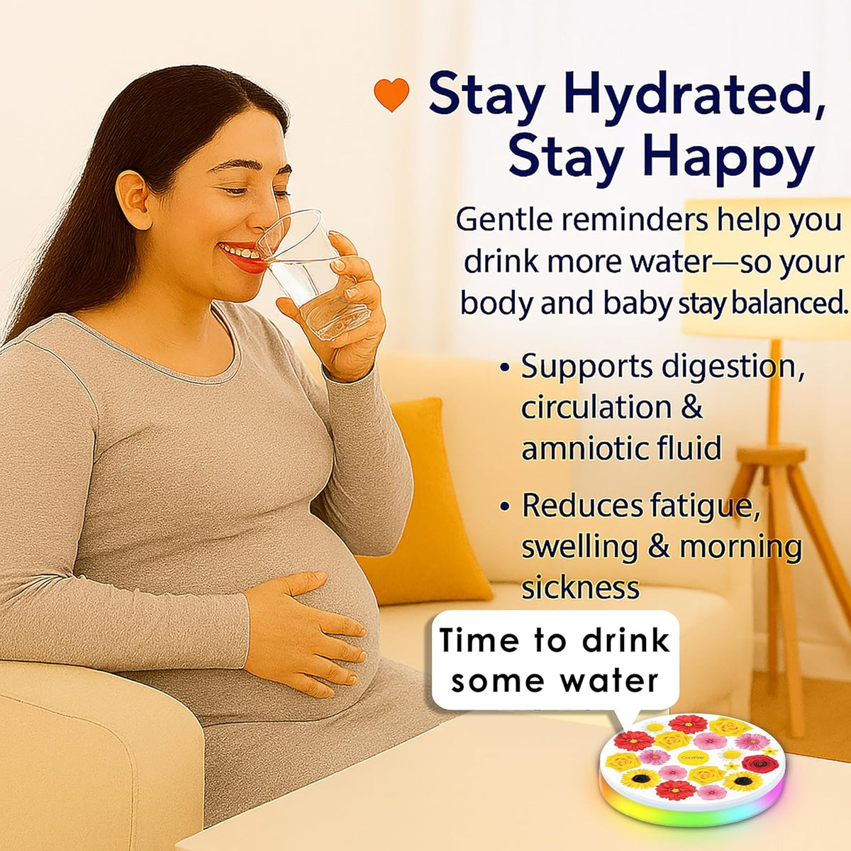 Coolfire Self-Care Gift – Smart Hydration Reminder Coaster with Voice Alerts, Ambient Light &amp; Changeable Mood Covers for Pregnancy, ADHD, Stress Relief &amp; Everyday Wellness BAT-CTC02
