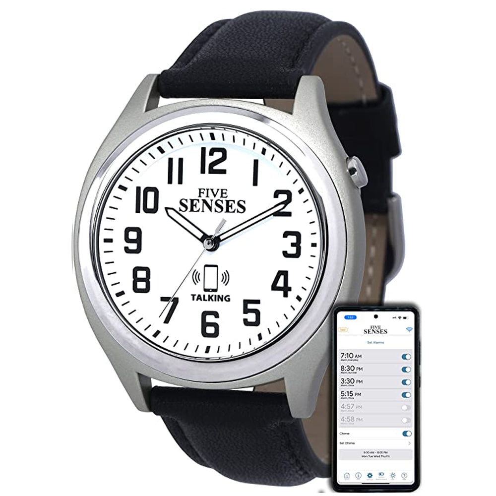 FIVE SENSES - Bluetooth Atomic Talking Watch for Visually Impaired - App Controlled Second Generation Atomic Talking Wrist Watch for Blind and Seniors - Large Numbers Watch with Expansion Band