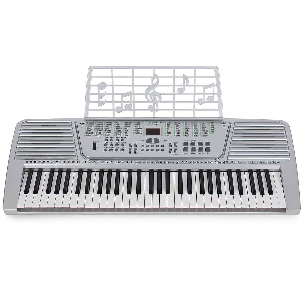 61-Key Electronic Keyboard Piano Kit with 300 Built-in Tones, Music Rest & Demo Songs