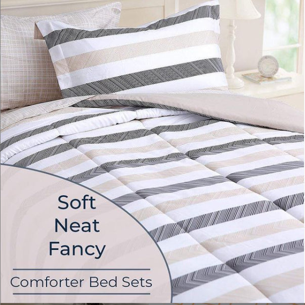 HONEYMOON 6 Piece Comforter Set for Twin Size - Geometric Lines Stripes - 3PC Sheet Set