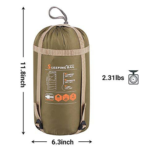 SEMOO Sleeping Bag with Compression Travel Pack For Camping Hiking (Greenish Brown)