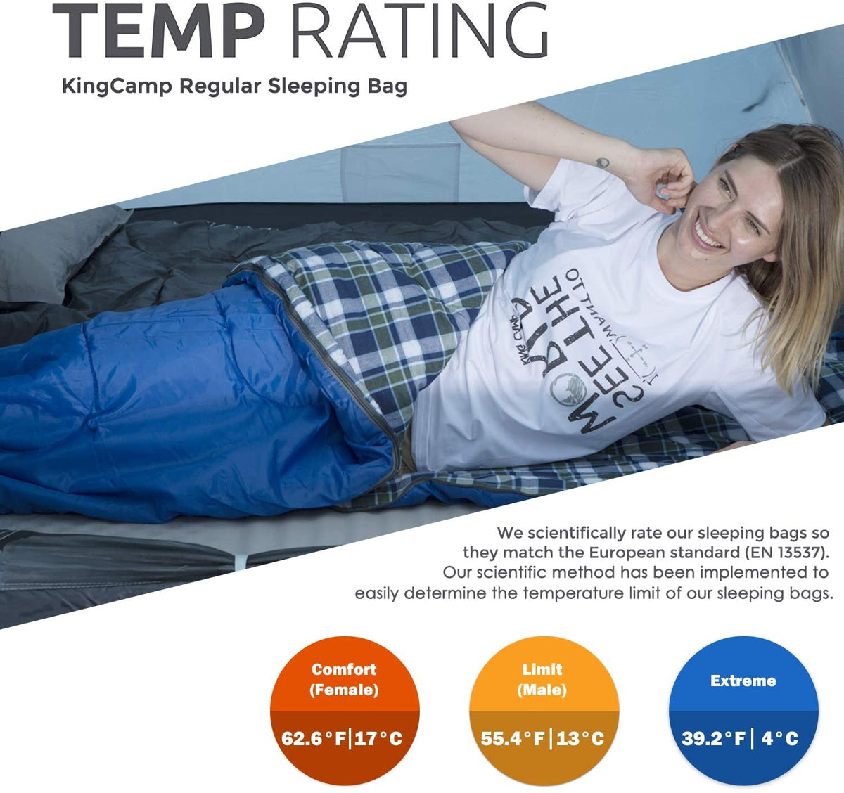 KingCamp Sleeping Bag with Compression Sack Great for Adults & Kids Indoor and Outdoor Use 3-Season Warm and Comfortable for Camping Travel