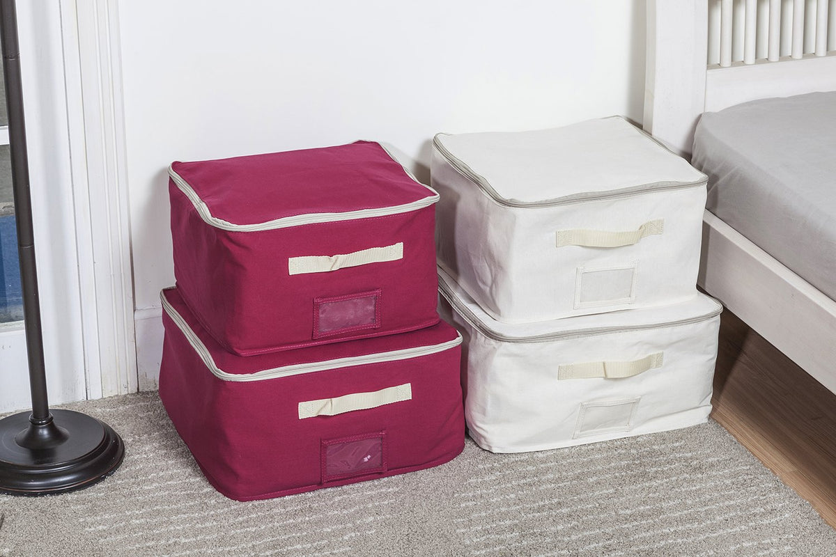 STORAGEMANIAC Set of 4 Canvas Storage Organizer Bags - Red & Beige