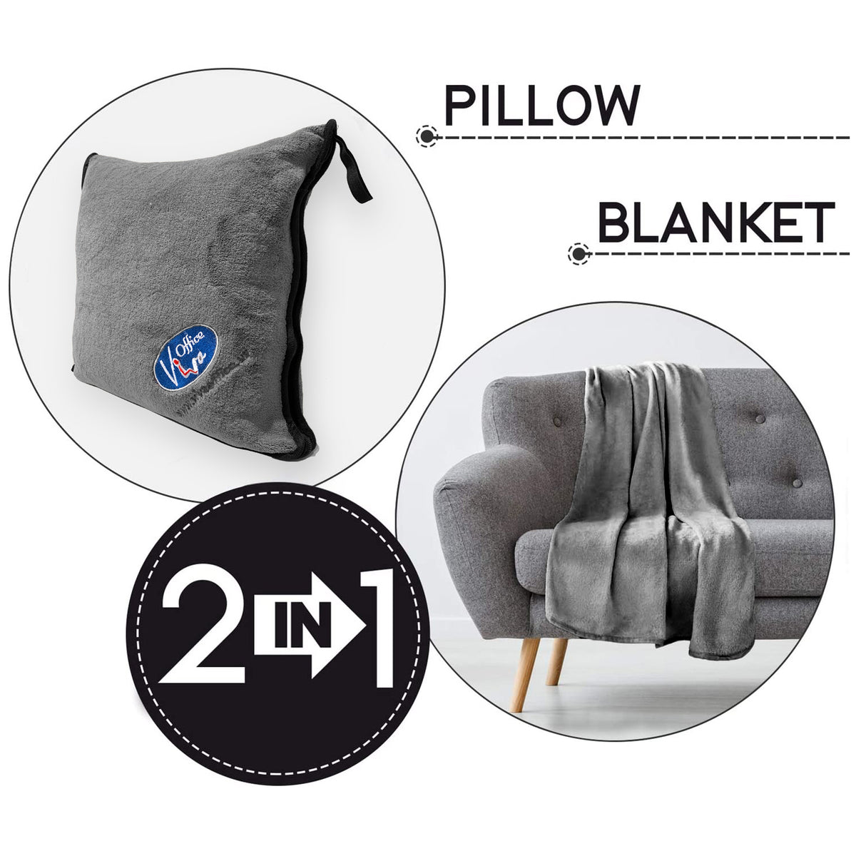 Viva Office US Travel Blanket and Pillow - Premium Plush Soft 2 in 1 Airplane Blanket with Soft Zip Bag Pillowcase
