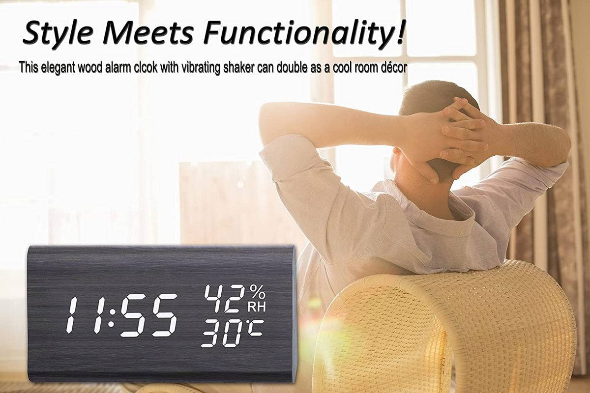 Coolfire Wooden Digital Alarm Clock with Vibrating Bed Shaker JUNELILYBEAUTY Coolfire Wooden Digital Alarm Clock with Vibrating Bed Shaker JUNELILYBEAUTY