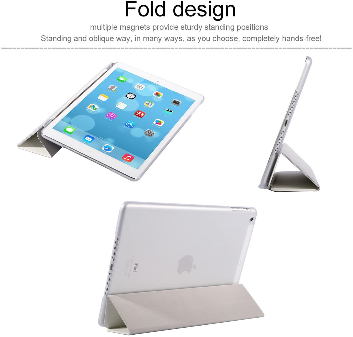 Magnetic Smart Cover Stand + Translucent Hard Back Case for iPad Air + Stylus Pen + Screen Protector Film (White - PT4101)