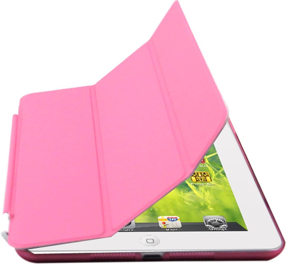 Ultra Thin Magnetic Smart Cover [Wake/Sleep Function] & Translucent Back Case for iPad Mini 1st Generation (Pink)