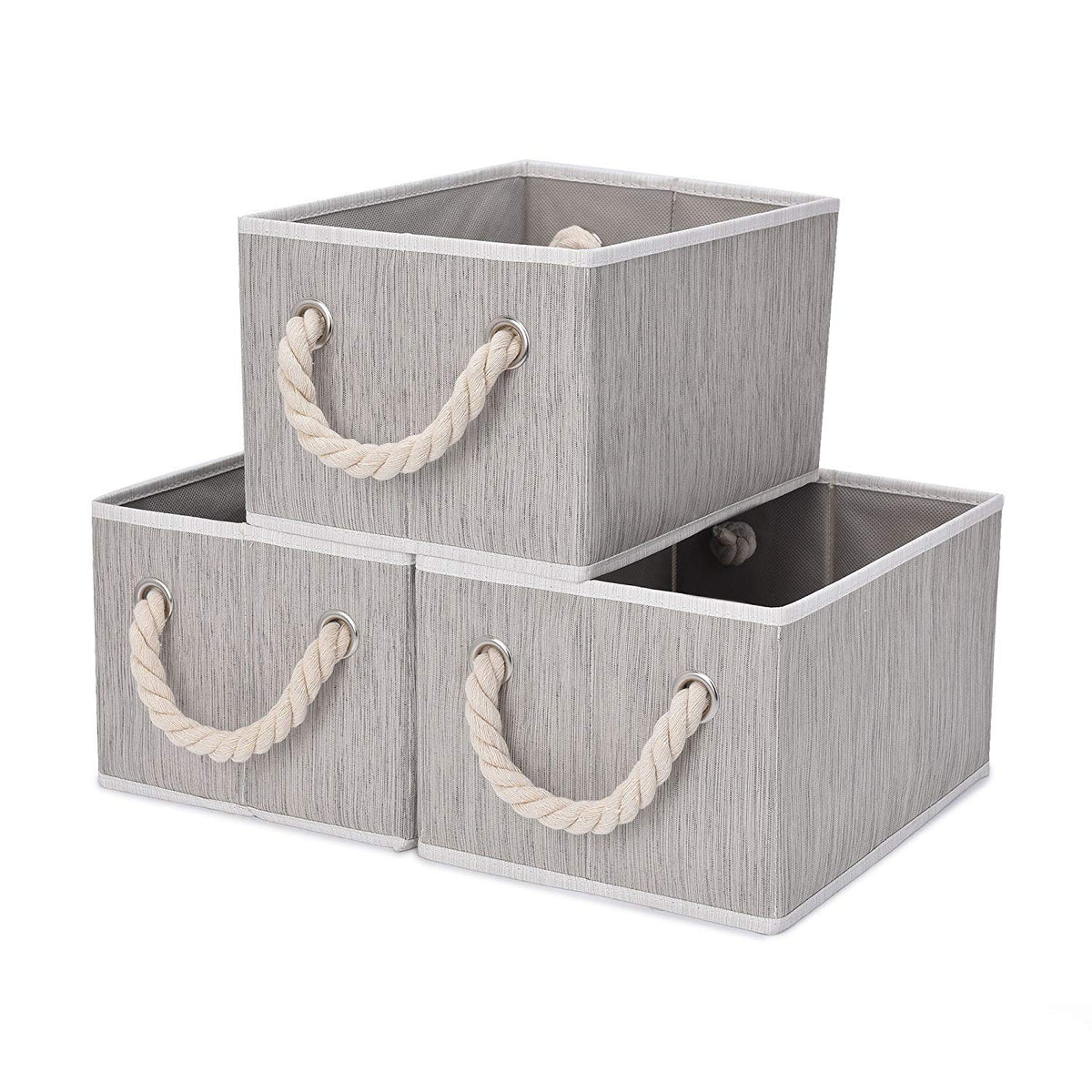 Foldable Gray Bamboo Canvas Storage Baskets in Medium or Jumbo (3 Pack)