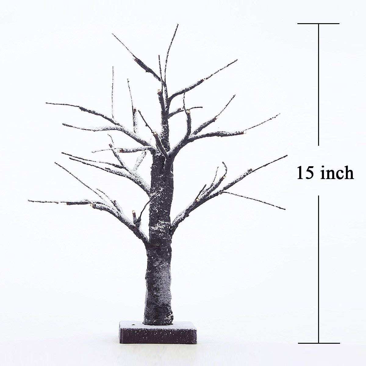 LED Snow Bonsai Tree Light 15 Inch Tabletop Lamp with 24 Lights