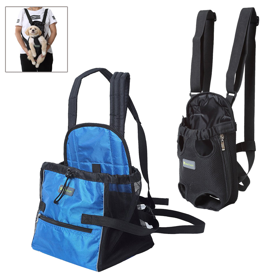 Wellver Dog Front Carrier (Small Black Bag & Medium Blue Bag)