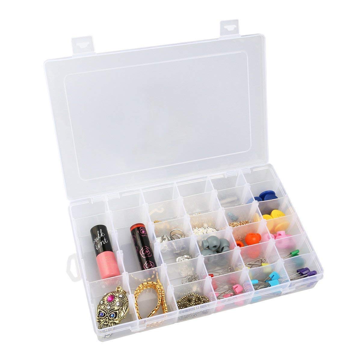 36 Grid Clear Plastic Jewelry Box Storage Organizer Storage w/ Removable Divider