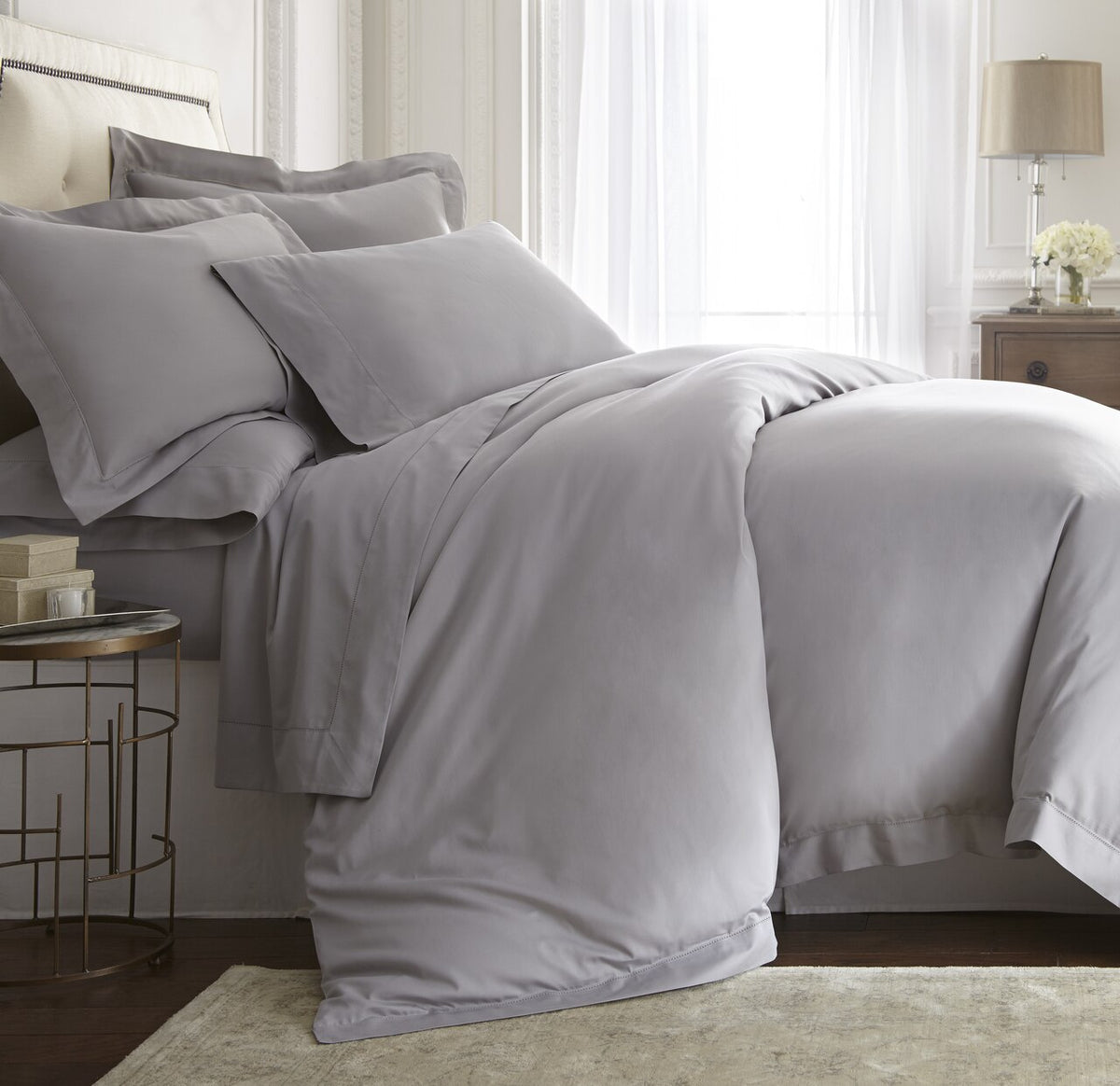 DUMEE 100% Cotton Cloth Duvet Cover Queen/Full Size Bedding (Grey, 3PC Set)
