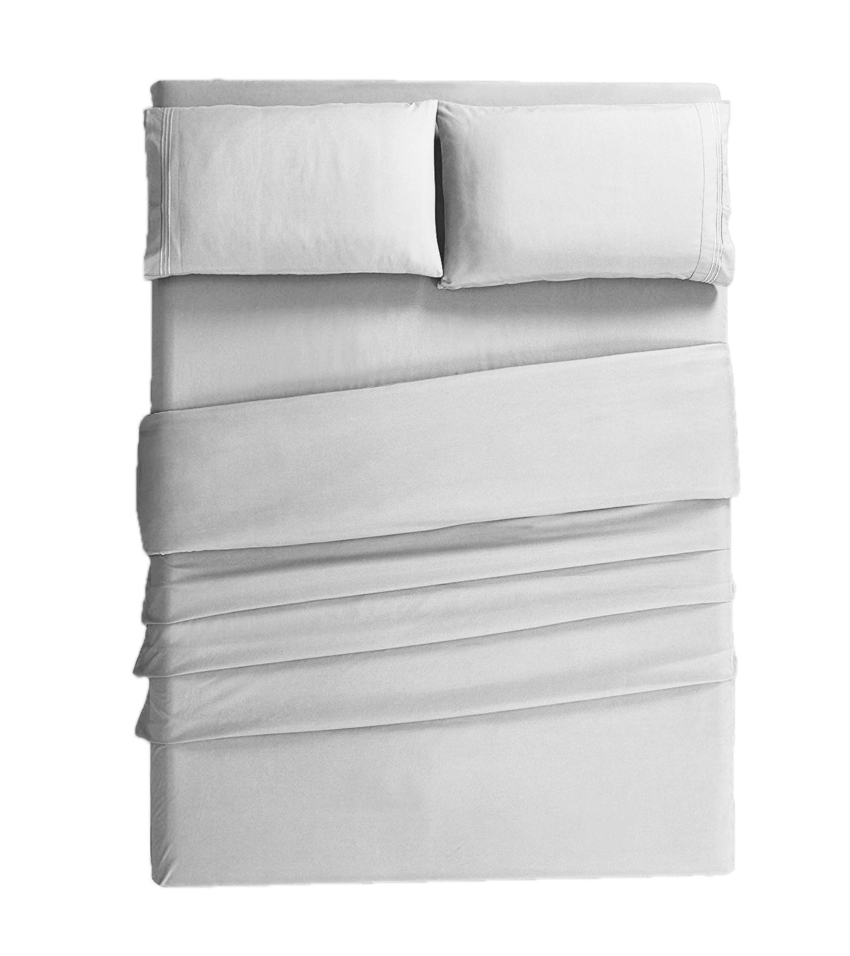 Marquess Microfiber Polyester Bed Sheet 4-Pc King Size Bedding Set (White/Gray)