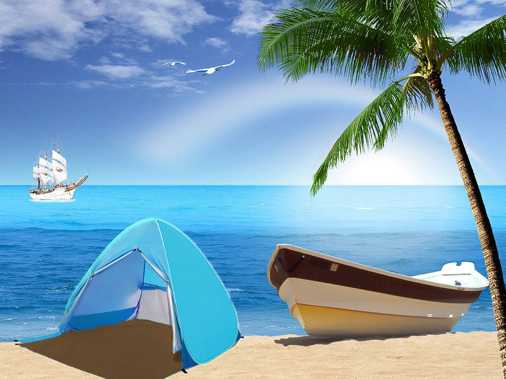 Portable Beach Tent w/ Anti-UV Sun Shade Summer Beach Tent (Blue)