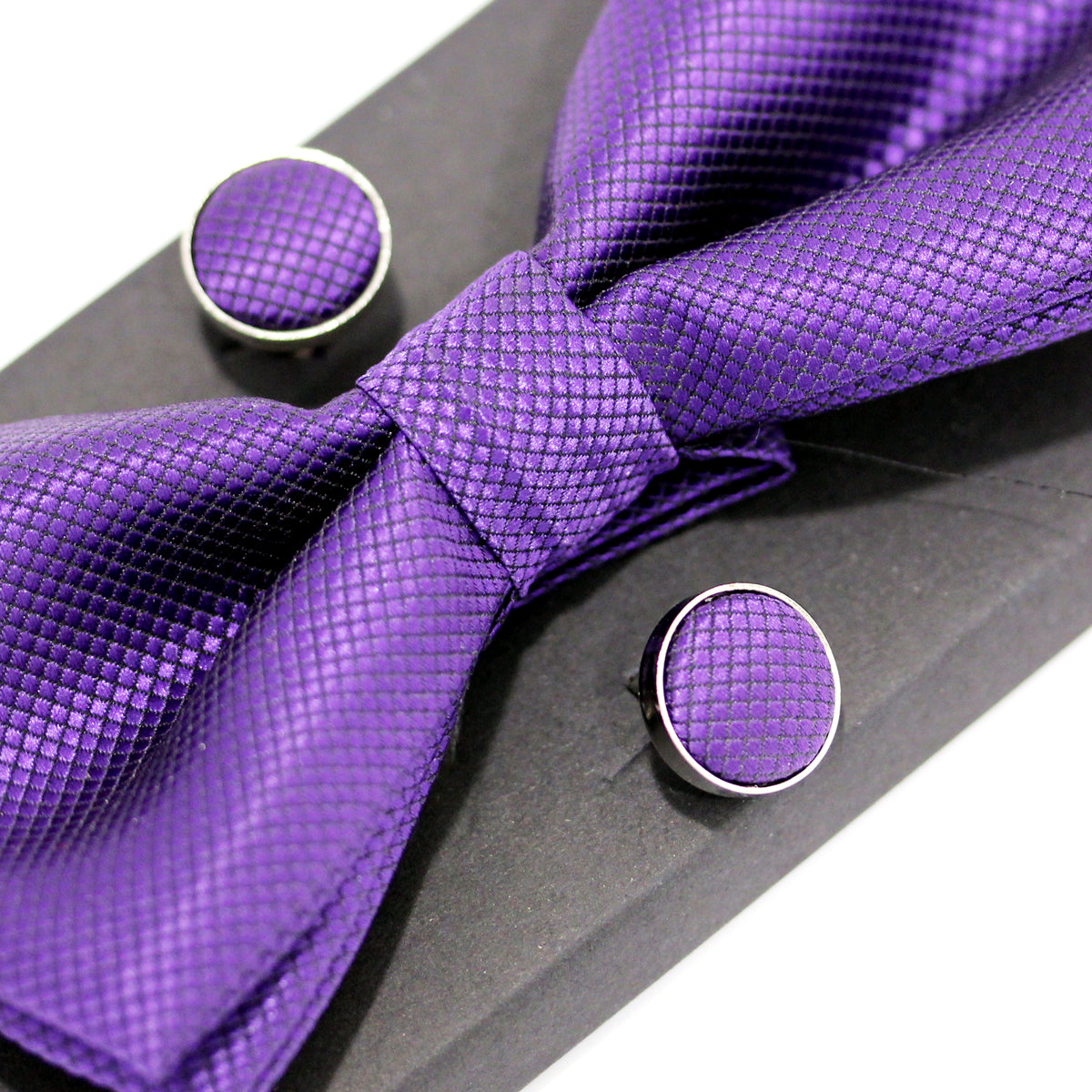 Pre-Tied Adjustable Bow Tie & Handkerchief & Cufflinks Set for Wedding Party