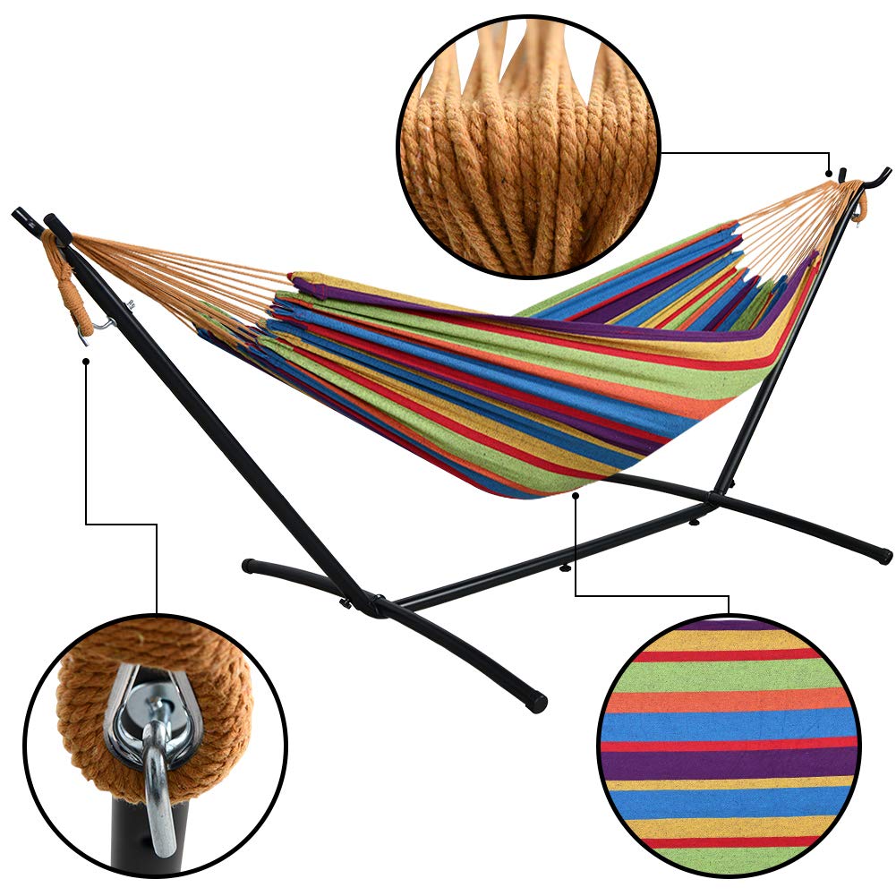 JUNELILY 9' Double Hammock with Space Saving Steel Stand for 2 Persons