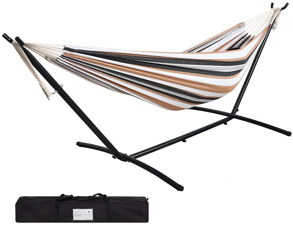 JUNELILY 9' Double Hammock with Space Saving Steel Stand for 2 Persons