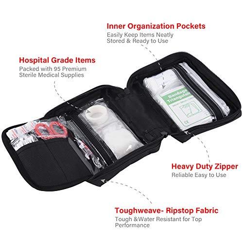 Black Emergency First Aid Kit SOS, 95 PC Set For Car Home Travel Backpacking
