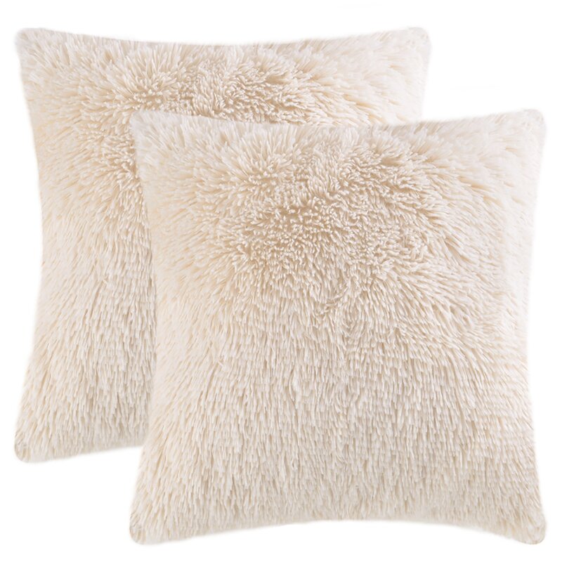 Luxury Soft Faux Fur Fleece Cushion Cover Pillowcase Decorative Pillow - 2 Pack, Beige
