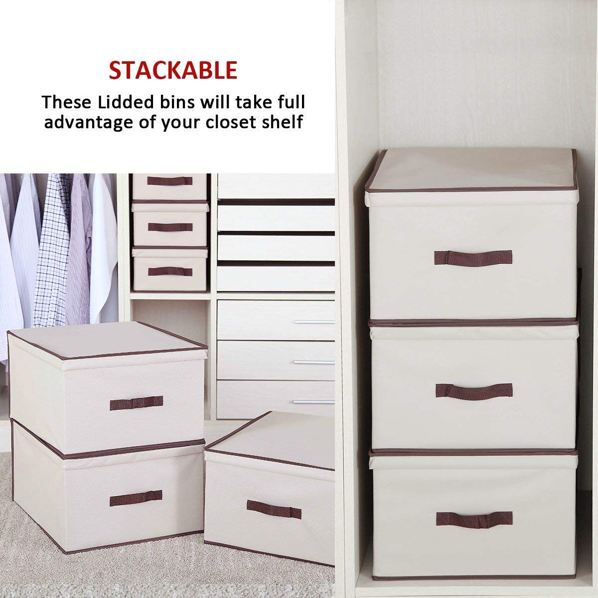 Lidded Canvas Storage Boxes with Handle For Closet Wardrobe Drawer Organization