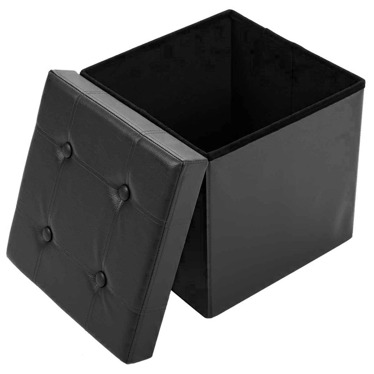 Collapsible Storage Ottoman | 15 x 15 x 15 Inch Faux Leather Storage Box