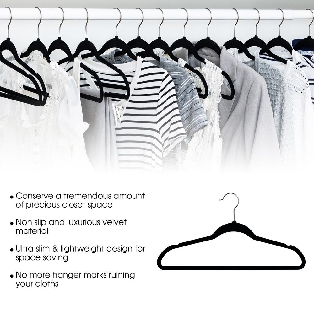 Multi-Pack Non Slip Velvet Hangers Heavy Duty Clothes Hangers - Black