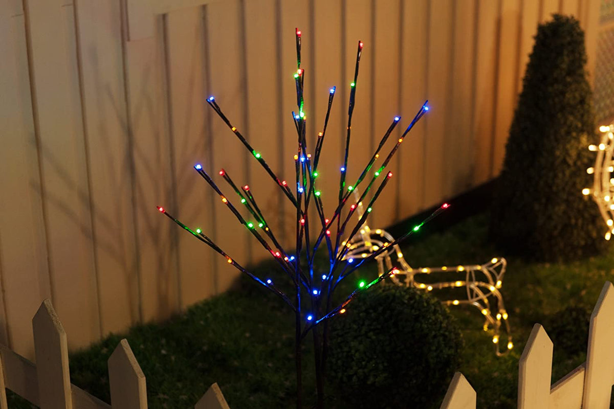 JUNELILY WED 26 Inch Brown LED Lighted Branch Stake with 60 LED Bulbs, 3 Pack Set Lights for Outdoor and Indoor Use