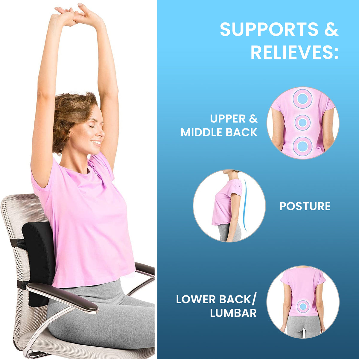 Medium Back Pillow for Lumbar Support | Memory Foam Cushion for Back Pain