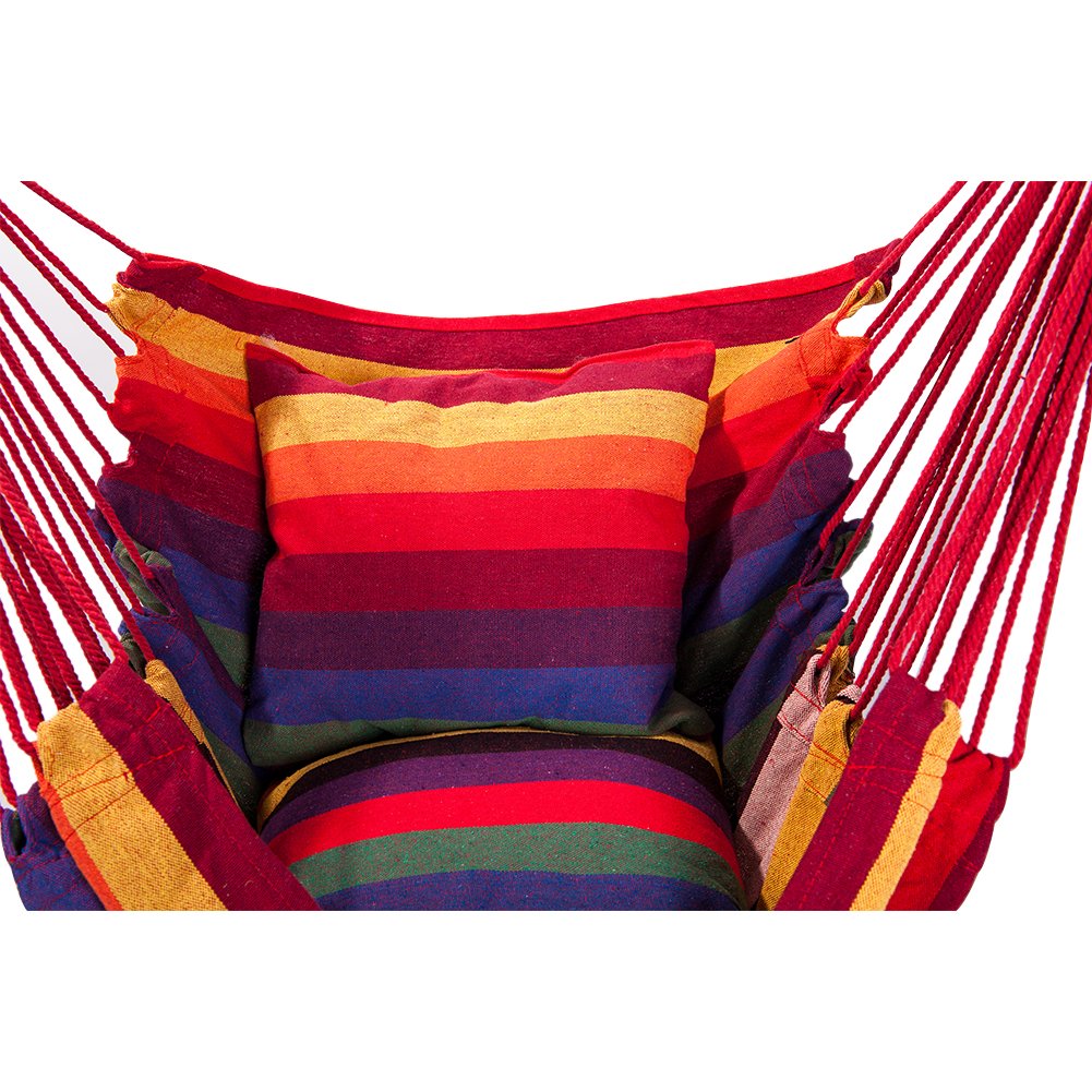 Hammock Chair Rope Swing Seat with PIllows For Indoor Outdoor Garden Bedroom Home - Colorful