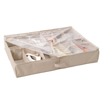StorageManiac Large Underbed 12-Pair Shoe Organizer with Clear Cover for Storage Space Saver