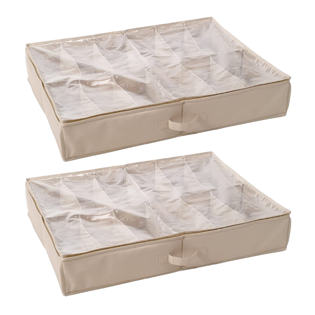 StorageManiac Large Underbed 12-Pair Shoe Organizer with Clear Cover for Storage Space Saver