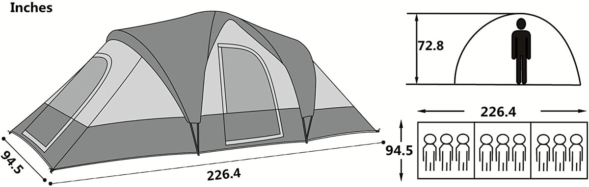 SEMOO 9-Person Family Tent 3-Room for Large Groups, Great for Camping Beach Backpacking Vacation