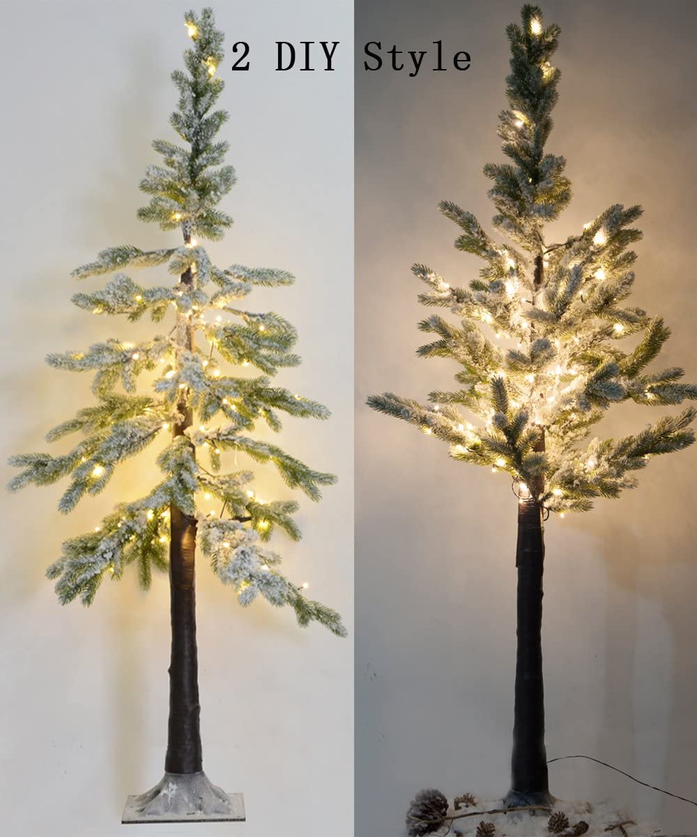 Fashionlite 6FT Snow Covered Pine Tree Hang Down with 96 LED Warm White Light for Home Festival Party Christmas Decoration