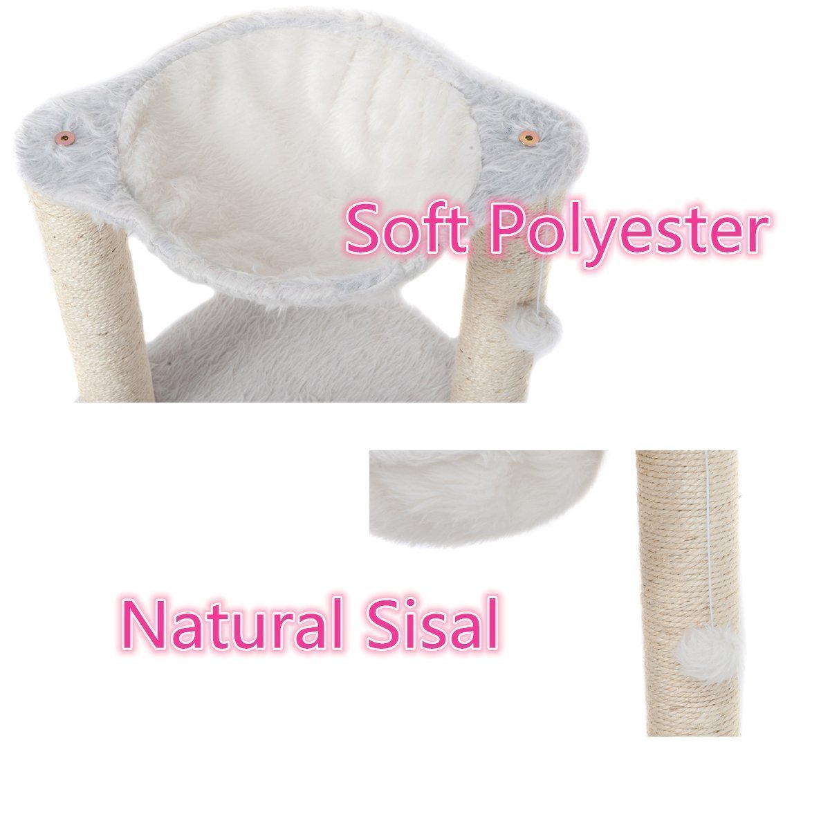 FAVORITE 17" Cat Condo Tree Scratching Post Faux Fur Hammock Bed w/ Sisal Post - Plush Condo Furniture