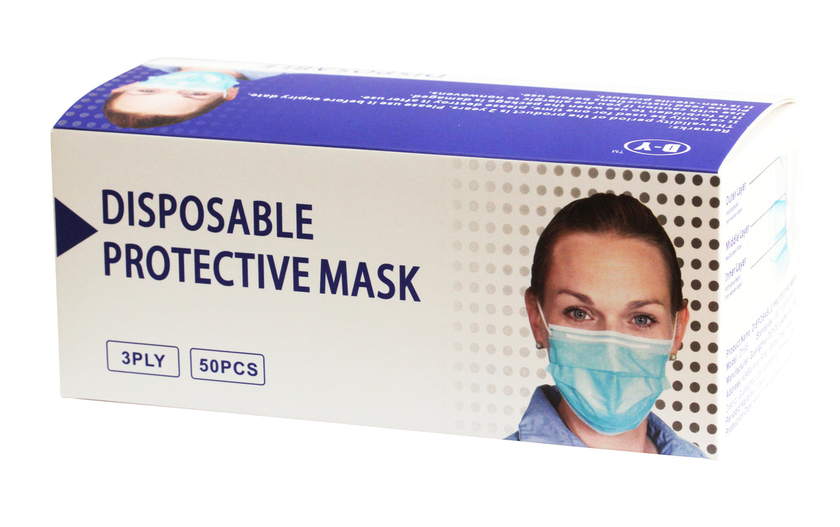 Disposable Face Mask - Non Woven Non Latex Breathable - 50 Pack
