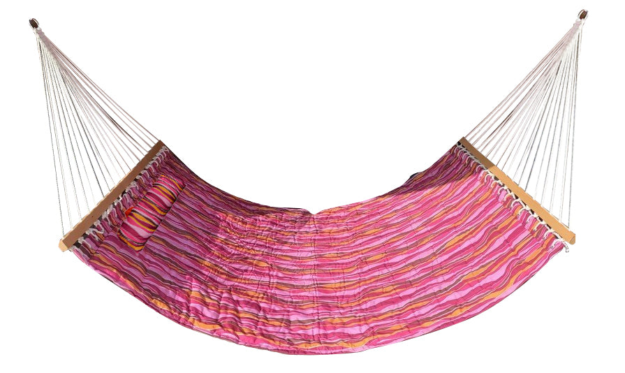 Quilted Fabric Double Hammock with Spreader Bars and Hanging Chains