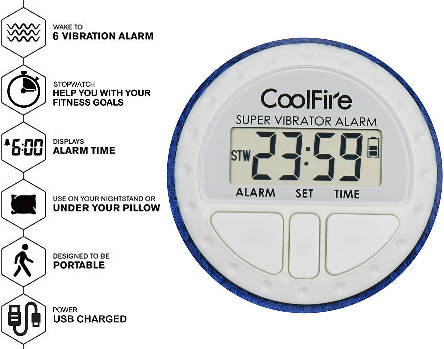 CoolFire - Bluetooth Vibrating Alarm Clock for Heavy Sleepers - 1734PK -  Daily Living from Talking Watch Shop UK